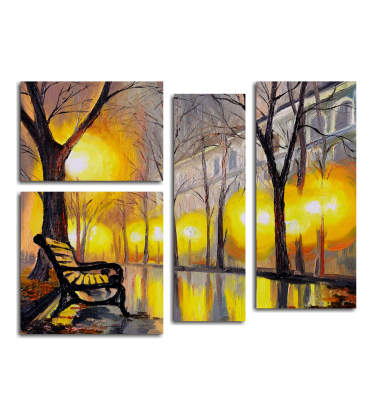 Oil painting of autumn street