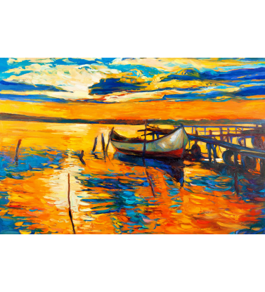 Живопись лодка у причала