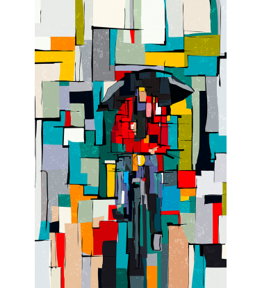 Мужчина с зонтом на велосипеде