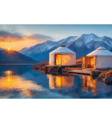 Юрты на берегу горной реки Юрты на берегу горной реки